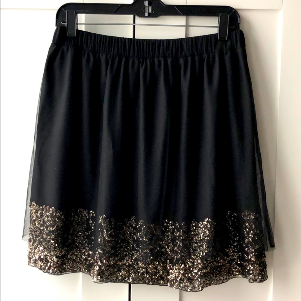 Sequin, mesh, black mini skirt